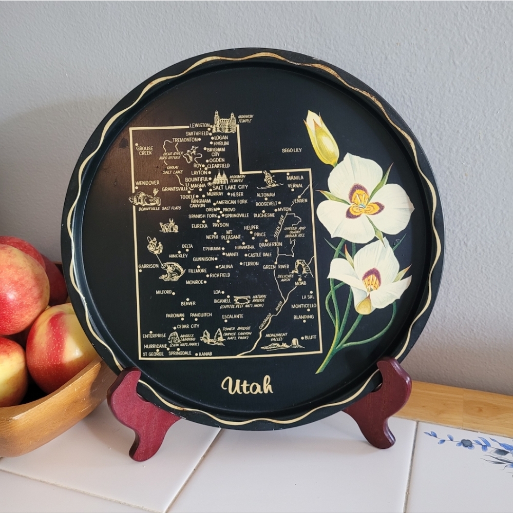 Vintage Utah Souvenir Plate with Floral Design